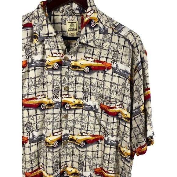 Morro Bay Hawaiian Shirt Medium Button Down Mens Hot Rod Cars Tropical Rayon - Picture 4 of 8